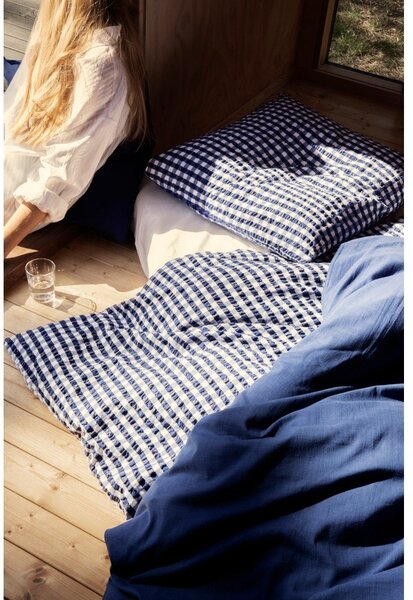 Biancheria da letto in crêpe bianca e blu scuro per letto singolo 140x200 cm Bæk&Bølge - JUNA