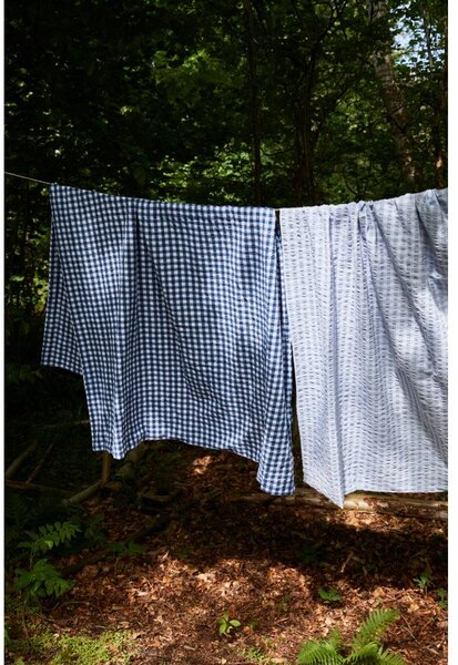 Biancheria da letto in crêpe bianca e blu scuro per letto singolo 140x200 cm Bæk&Bølge - JUNA
