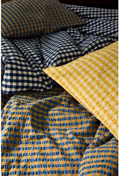 Biancheria da letto in crêpe bianca e blu scuro per letto singolo 140x200 cm Bæk&Bølge - JUNA