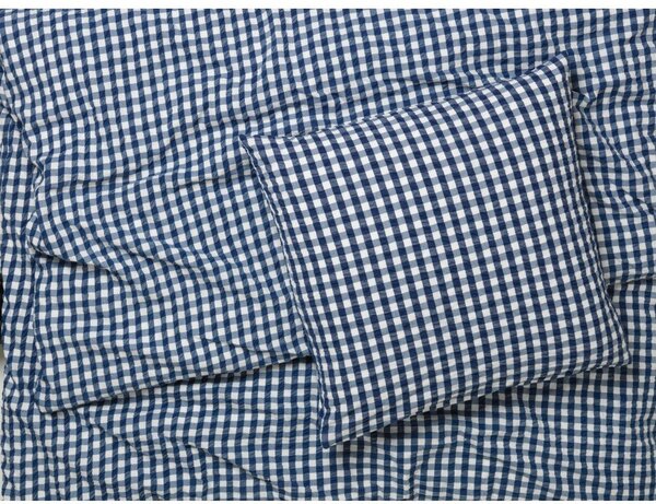 Biancheria da letto in crêpe bianca e blu scuro per letto singolo 140x200 cm Bæk&Bølge - JUNA