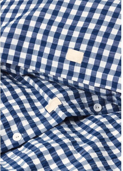 Biancheria da letto in crêpe bianca e blu scuro per letto singolo 140x200 cm Bæk&Bølge - JUNA