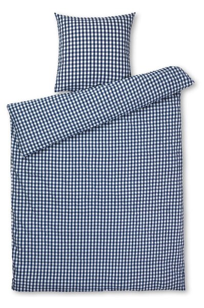 Biancheria da letto in crêpe bianca e blu scuro per letto singolo 140x200 cm Bæk&Bølge - JUNA