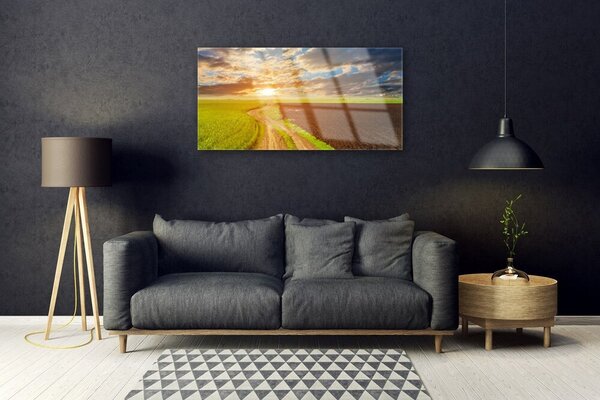 Quadro vetro Campo Cielo Sole Natura 100x50 cm 2 appendini