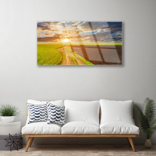 Quadro vetro Campo Cielo Sole Natura 100x50 cm 2 appendini