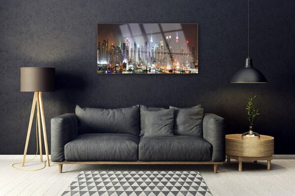Quadro vetro Città Grattacieli Case 100x50 cm 2 appendini