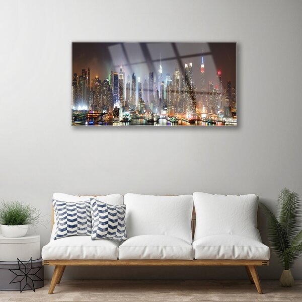 Quadro vetro Città Grattacieli Case 100x50 cm 2 appendini