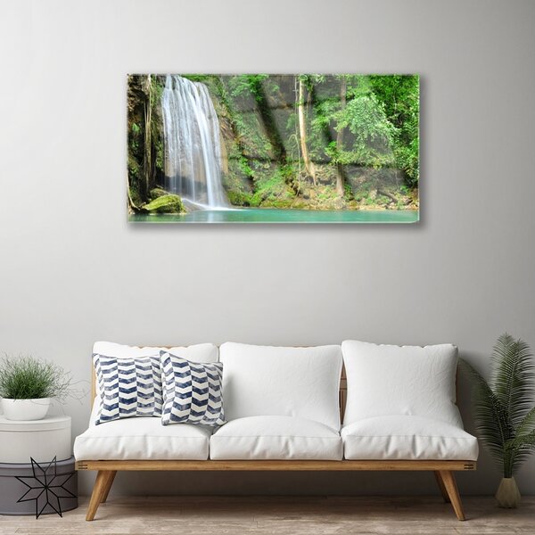Quadro vetro Cascata Foresta Natura 100x50 cm 2 appendini