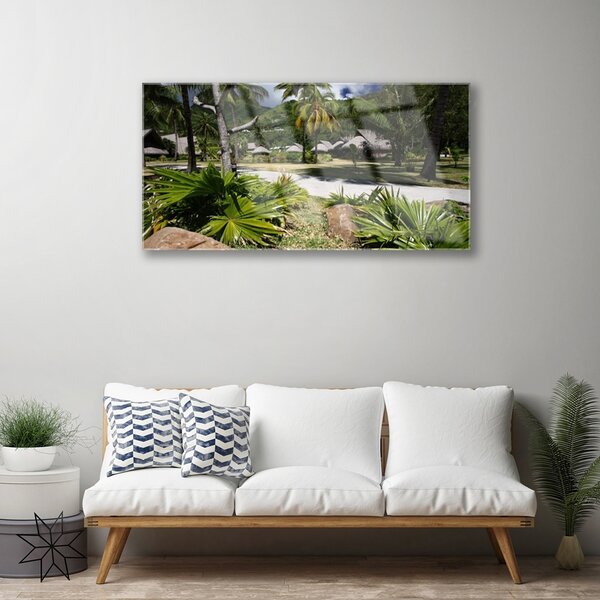 Quadro in vetro Foglie di palma Natura 100x50 cm 2 appendini