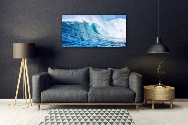 Quadro in vetro Onde Mare Cielo Nuvole 100x50 cm 2 appendini