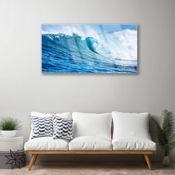 Quadro in vetro Onde Mare Cielo Nuvole 100x50 cm 2 appendini