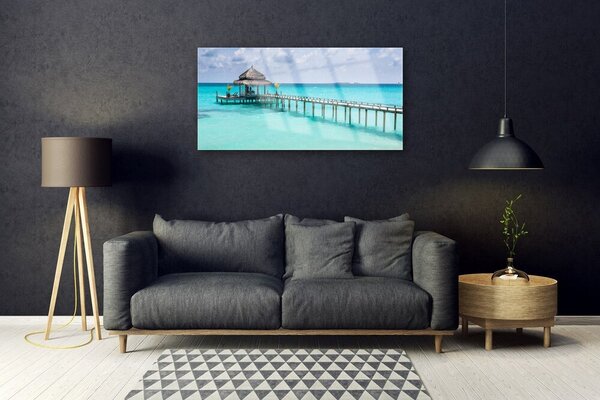 Quadro in vetro Architettura del ponte sul mare 100x50 cm 2 appendini