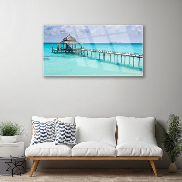 Quadro in vetro Architettura del ponte sul mare 100x50 cm 2 appendini