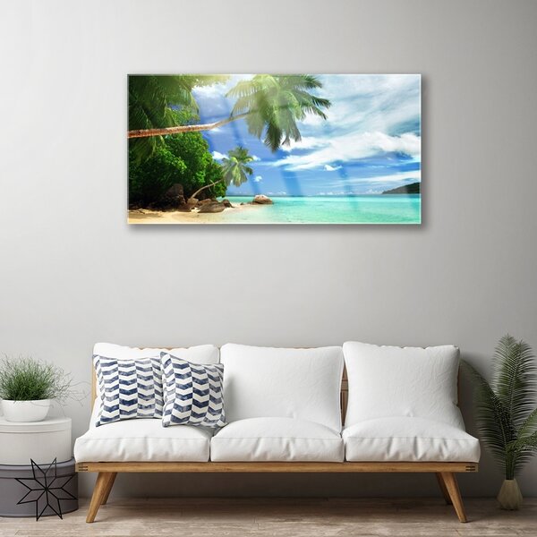 Quadro in vetro Paesaggio marino di Palm Beach 100x50 cm 2 appendini
