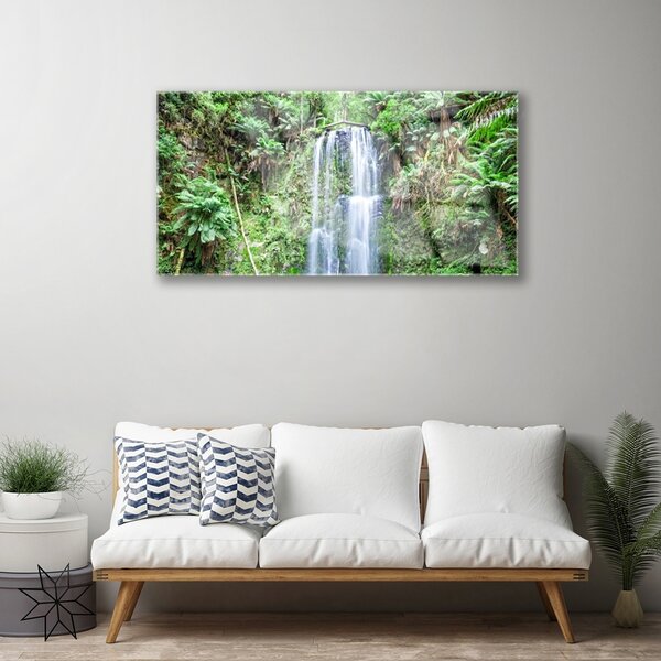 Quadro in vetro Cascata Alberi Natura 100x50 cm 2 appendini