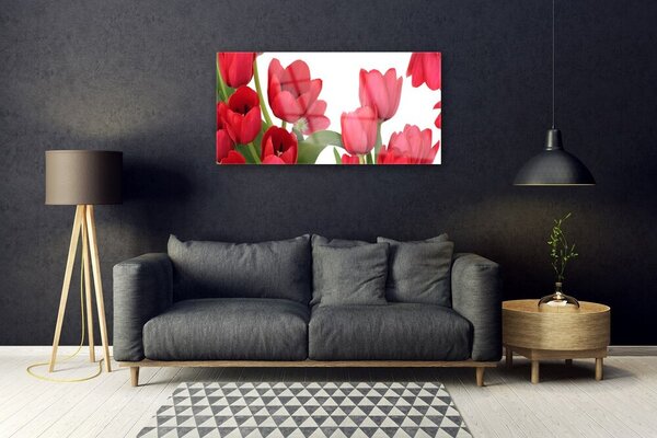Quadro di vetro Tulipani Fiori Pianta 100x50 cm 2 appendini