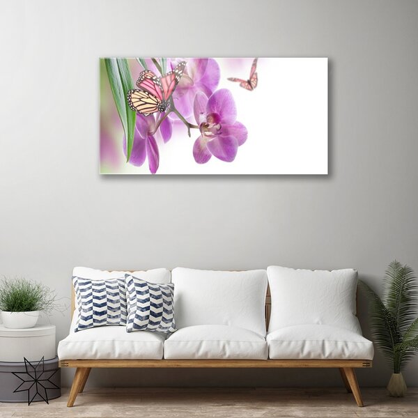 Quadro vetro Farfalle Fiori Natura 100x50 cm 2 appendini