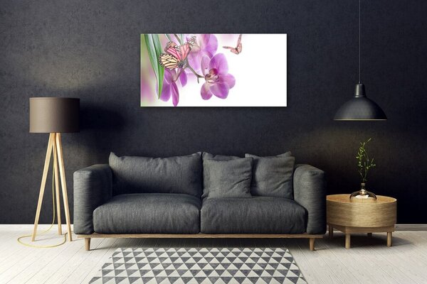 Quadro vetro Farfalle Fiori Natura 100x50 cm 2 appendini