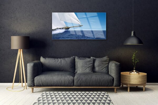 Quadro su vetro Barca Mare Paesaggio 100x50 cm 2 appendini
