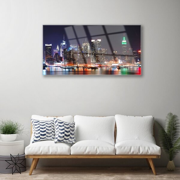 Quadro in vetro Città Grattacieli Case 100x50 cm 2 appendini