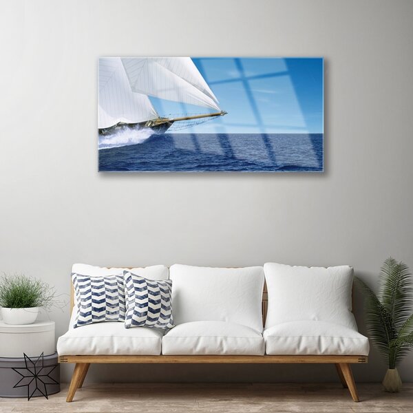 Quadro su vetro Barca Mare Paesaggio 100x50 cm 2 appendini