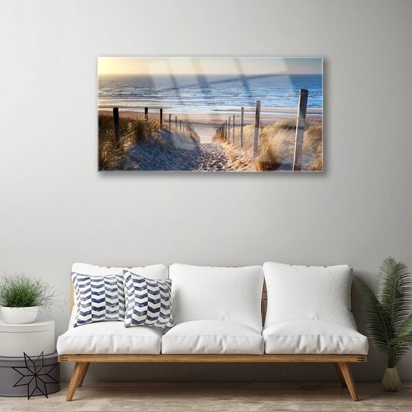 Quadro vetro Paesaggio del sentiero della spiaggia 100x50 cm 2 appendini