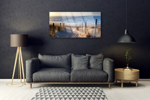 Quadro vetro Paesaggio del sentiero della spiaggia 100x50 cm 2 appendini