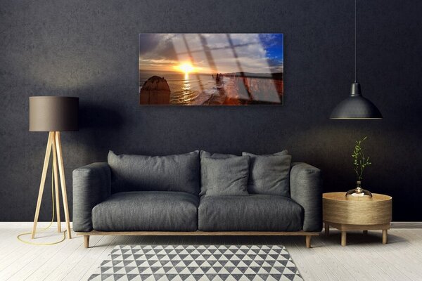 Quadro in vetro Paesaggio del sole del mare 100x50 cm 2 appendini