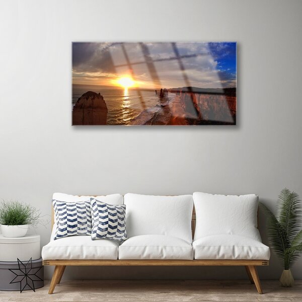 Quadro in vetro Paesaggio del sole del mare 100x50 cm 2 appendini