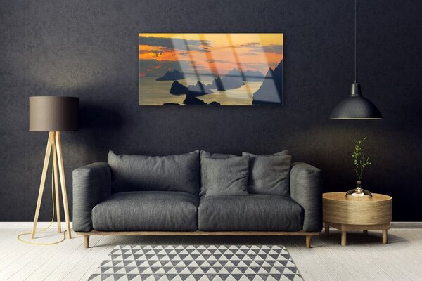 Quadro in vetro Mare Rocce Montagne Paesaggio 100x50 cm 2 appendini