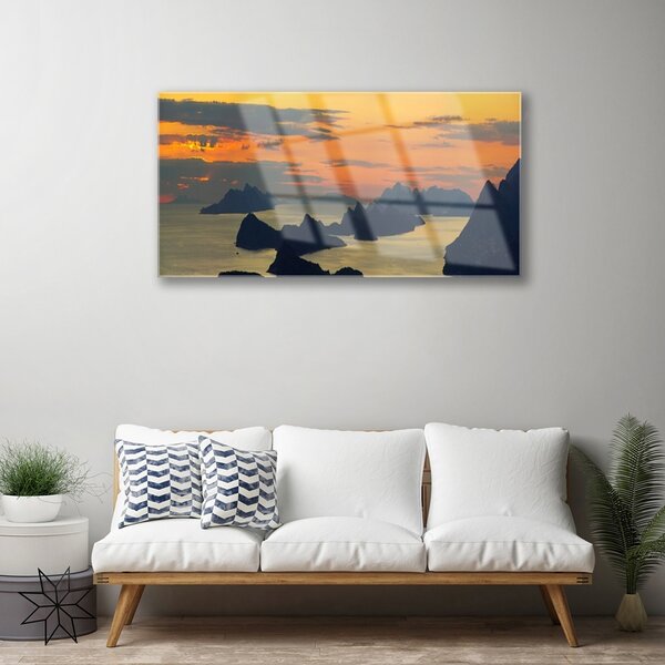 Quadro in vetro Mare Rocce Montagne Paesaggio 100x50 cm 2 appendini