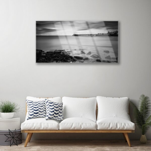 Quadro in vetro Paesaggio del molo marino 100x50 cm 2 appendini