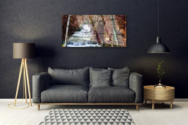 Quadro di vetro Cascata Foresta Natura 100x50 cm 2 appendini