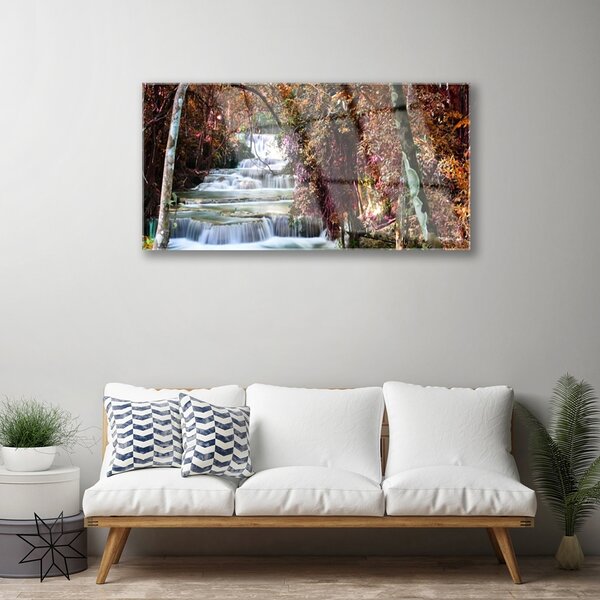Quadro di vetro Cascata Foresta Natura 100x50 cm 2 appendini