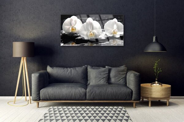 Quadro di vetro Fiore di orchidea bianco 100x50 cm 2 appendini