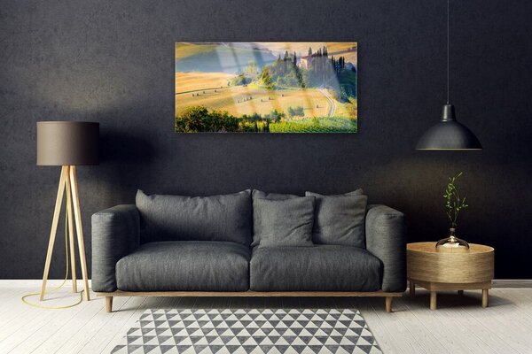 Quadro su vetro Campo Alberi Paesaggio 100x50 cm 2 appendini