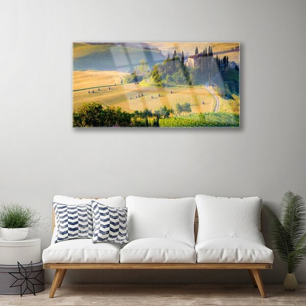Quadro su vetro Campo Alberi Paesaggio 100x50 cm 2 appendini