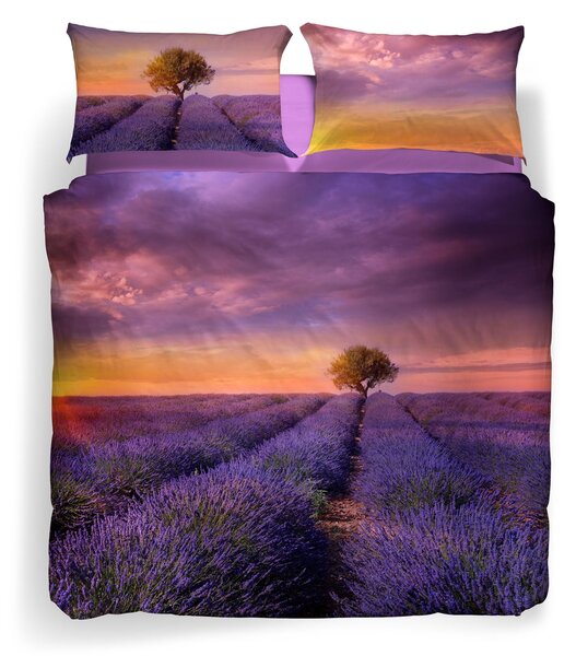 Completo Copripiumino In Cotone Lavender-sunset Matrimoniale Sogni Di Viaggio Fotografico Caleffi