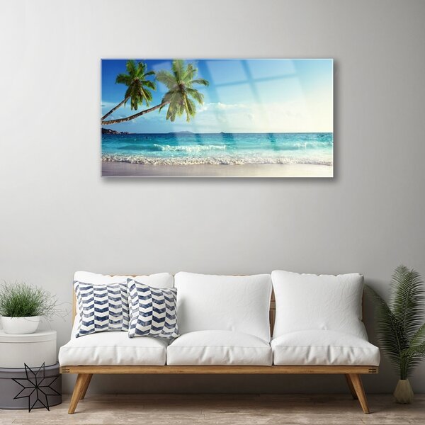 Quadro in vetro Spiaggia di mare Palm Landscape 100x50 cm 2 appendini