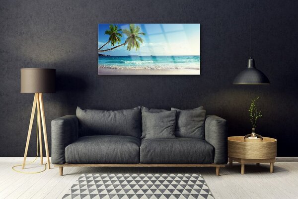 Quadro in vetro Spiaggia di mare Palm Landscape 100x50 cm 2 appendini