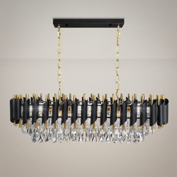 Lampadario a catena CRISTAL 10xE14/10W/230V nero/oro