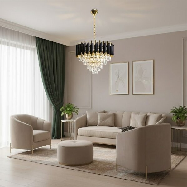 Lampadario a catena CRISTAL 7xE14/10W/230V nero/oro