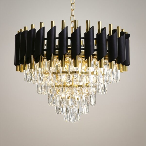 Lampadario a catena CRISTAL 7xE14/10W/230V nero/oro