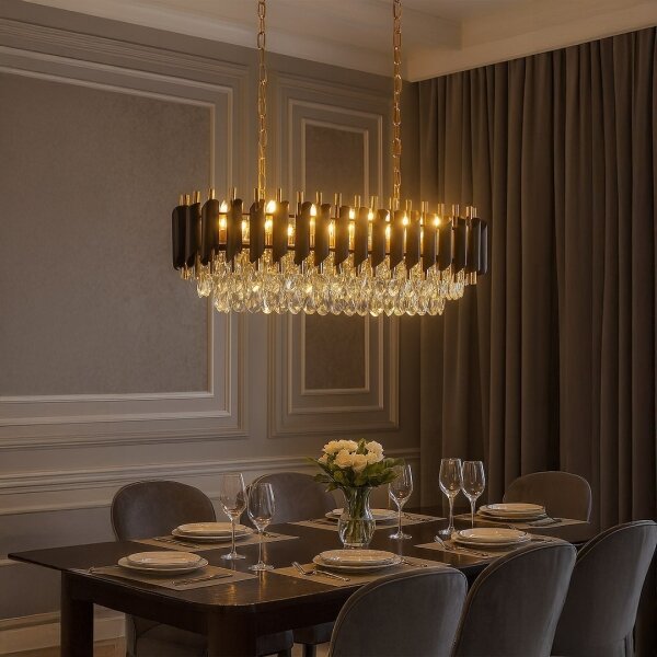 Lampadario a catena CRISTAL 10xE14/10W/230V nero/oro