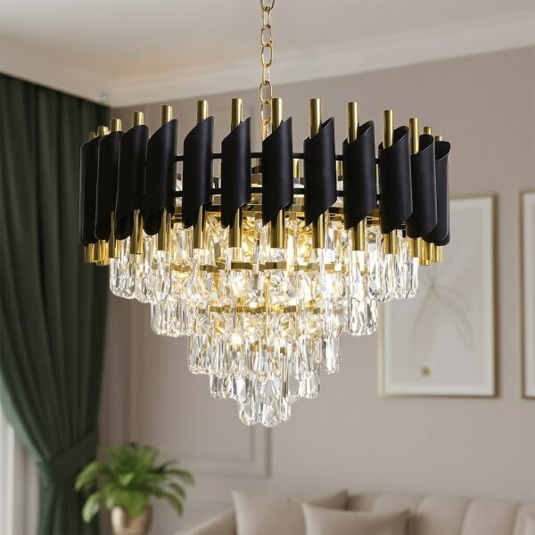 Lampadario a catena CRISTAL 7xE14/10W/230V nero/oro