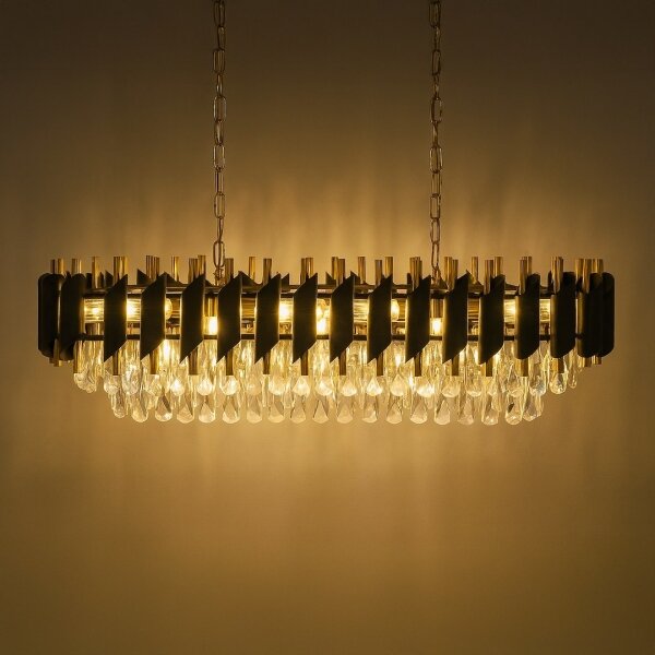 Lampadario a catena CRISTAL 10xE14/10W/230V nero/oro