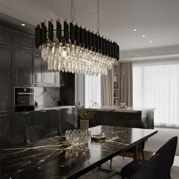 Lampadario a catena CRISTAL 10xE14/10W/230V nero/oro