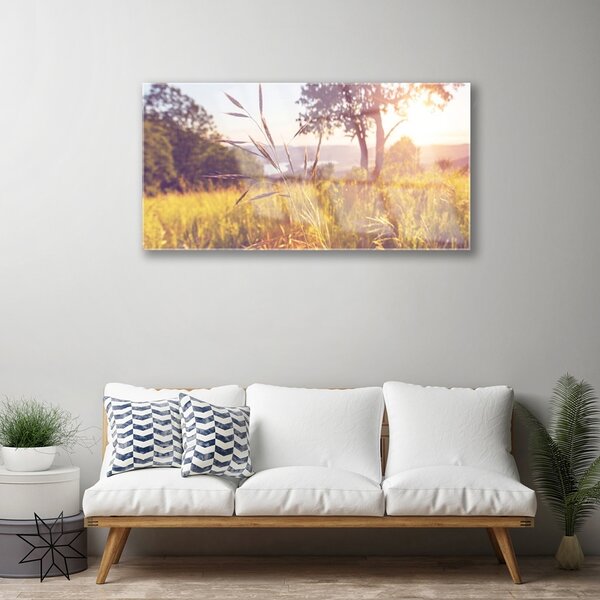Quadro in vetro Prato Erba Albero Natura 100x50 cm 2 appendini
