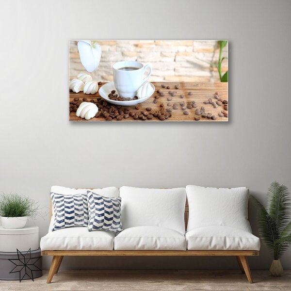 Quadro in vetro Tazza a forma di chicco di caffè Cucina 100x50 cm 2 appendini