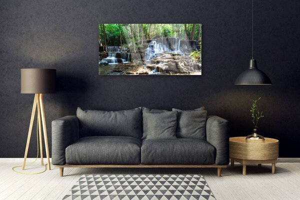 Quadro di vetro Cascata Foresta Natura 100x50 cm 2 appendini