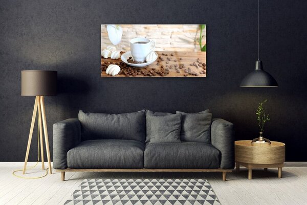 Quadro in vetro Tazza a forma di chicco di caffè Cucina 100x50 cm 2 appendini